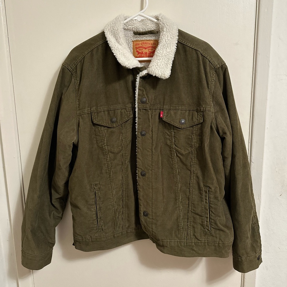 Levi’s Olive Green Corduroy Sherpa Lined Jacket Men’s Size Large